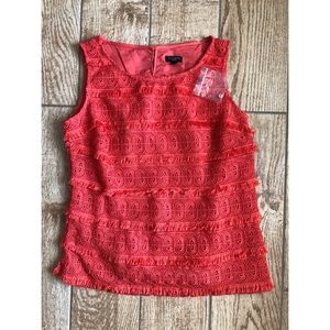 Talbots Pink Fringe Crochet Sleeveless Blouse